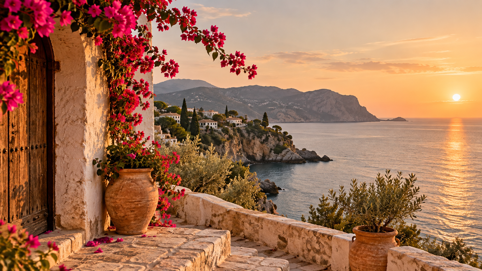 Sunset over the Mediterranean coast